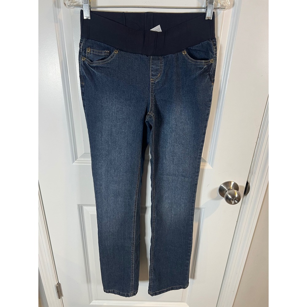 Belly by Design Womens Maternity Jeans Elastic Belly Band‎ Dark Blue Small